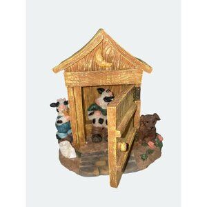 Cow Themed Outhouse Figurine By Youngs China Rustic Farm Decor Collectible Resin
